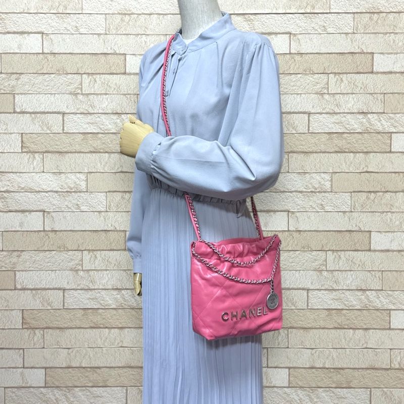 Chanel Mini Handbag Chanel 22 Shoulder Bag Leather As3980 Pink Ladies Chanel