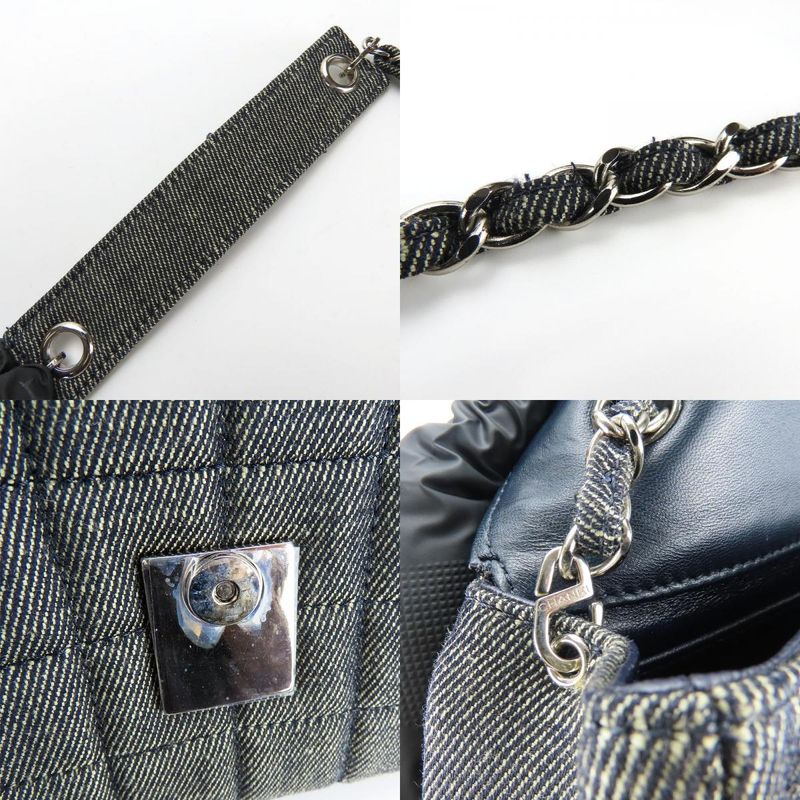 Chanel Shoulder Bag Chocobar A17567 Denim Navy Silver Hardware Coco Mark 7th