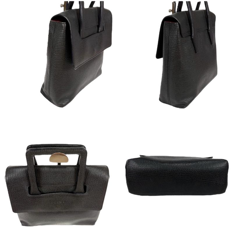 Loewe Logo Shape Stamping Top Handle Bag Mini Tote Bag Black Grained Leather