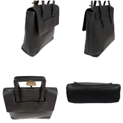 Loewe Logo Shape Stamping Top Handle Bag Mini Tote Bag Black Grained Leather