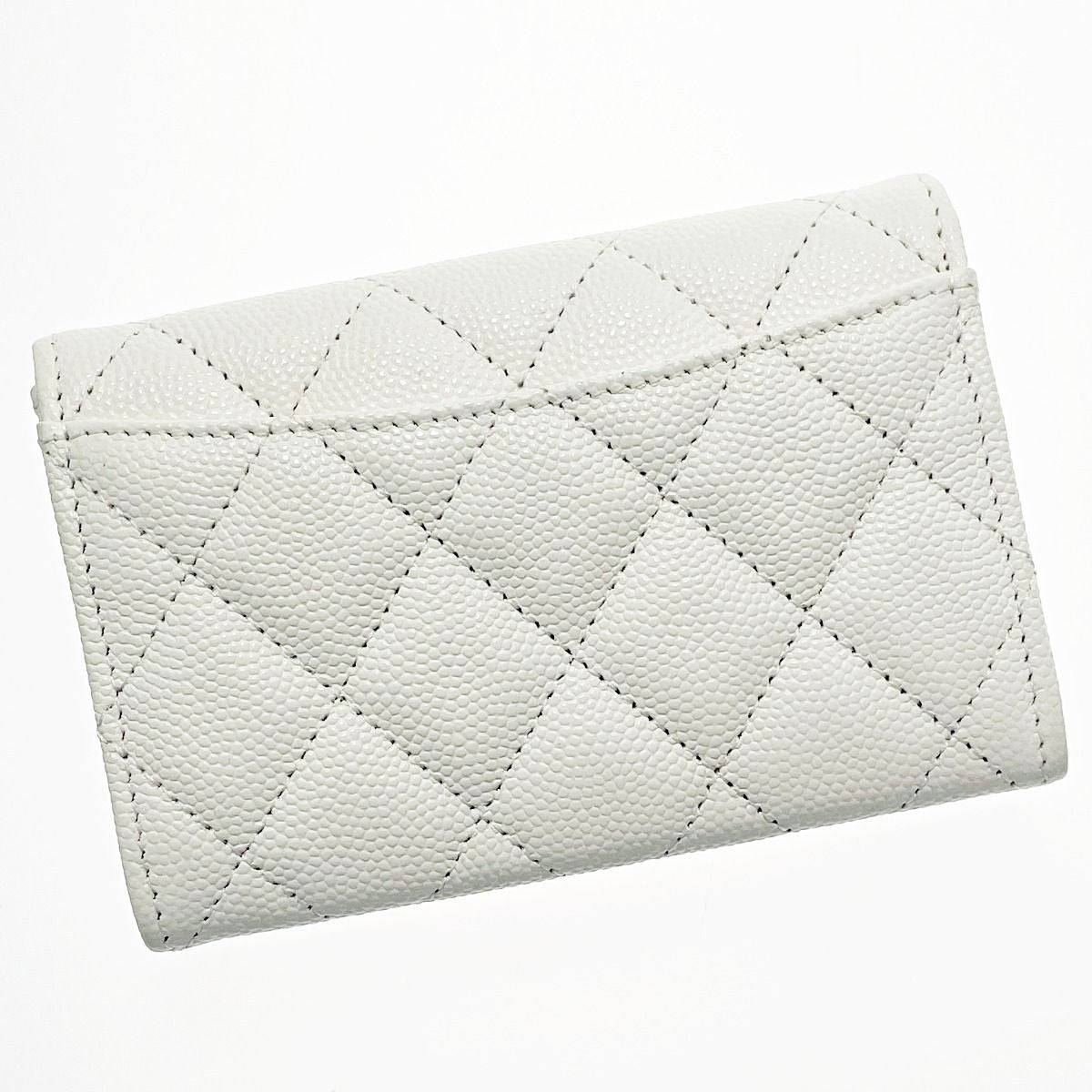 Chanel Matelasse White Card Case Coco Mark Caviar Skin Ladies Authenticity