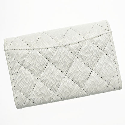 Chanel Matelasse White Card Case Coco Mark Caviar Skin Ladies Authenticity