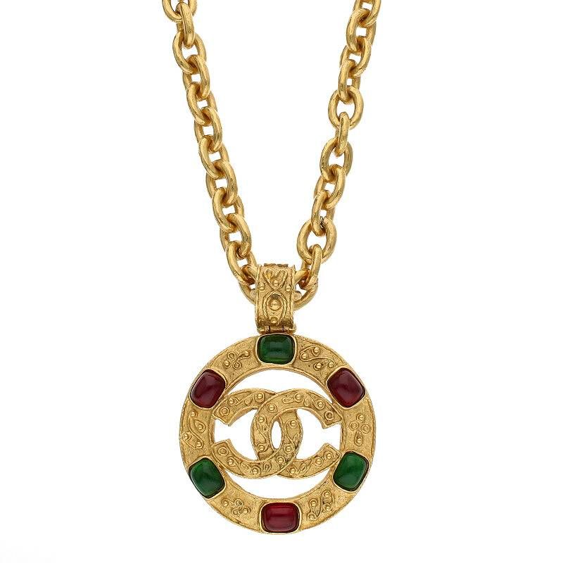 Chanel Coco Mark Gripore Color Stone Necklace Men's