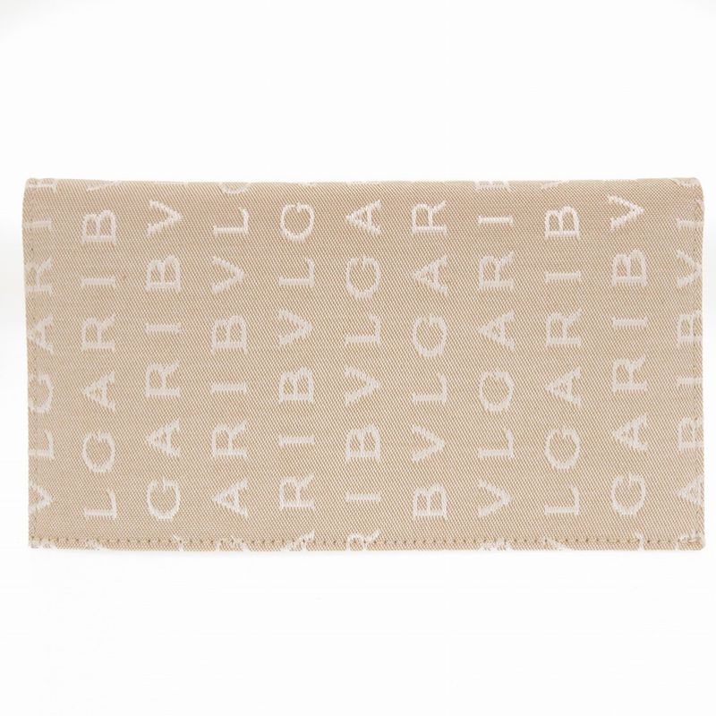 Bulgari Logomania Canvas Leather Beige Long Wallet Long Billfold Brown 1252