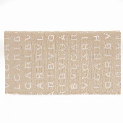Bulgari Logomania Canvas Leather Beige Long Wallet Long Billfold Brown 1252