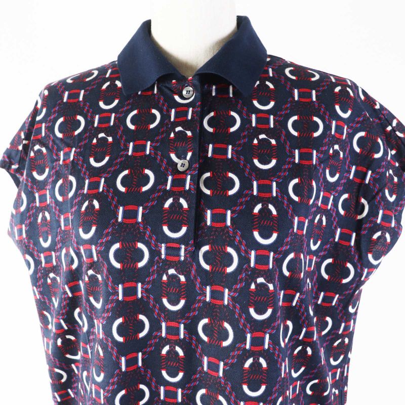 Hermes 23 Years 3e4512db Canoe 100% Cotton Allover Print French Sleeve Polo