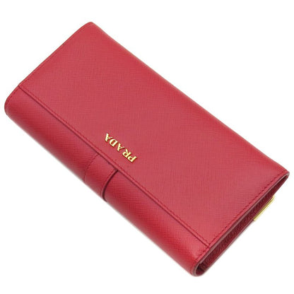Prada Long Wallet Caier Wallet Saffiano Leather Fuoco Gold Hardware Red