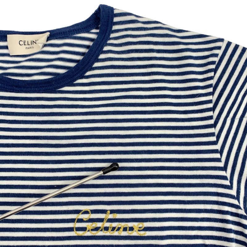 Celine - Embroidered T-shirt Striped T-shirt - M - Blue White - Women's