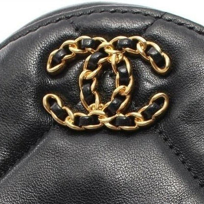 Chanel 19 Round Clutch With Chain Black Quilted Lambskin - The Reluxe