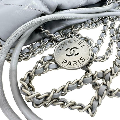 Chanel 22 Mini Chain Hobo Shiny Calfskin Quilted Light Grey - The Reluxe