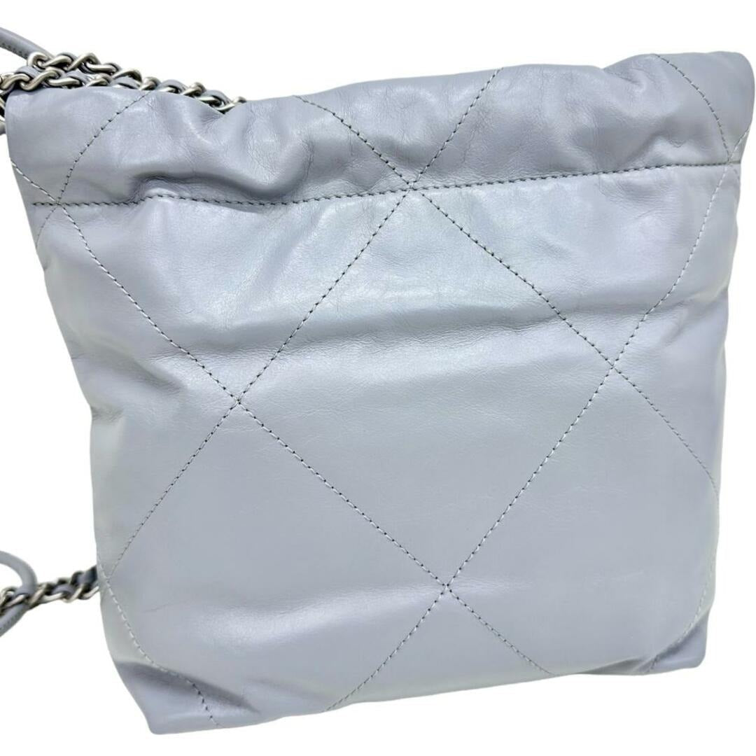 Chanel 22 Mini Chain Hobo Shiny Calfskin Quilted Light Grey - The Reluxe