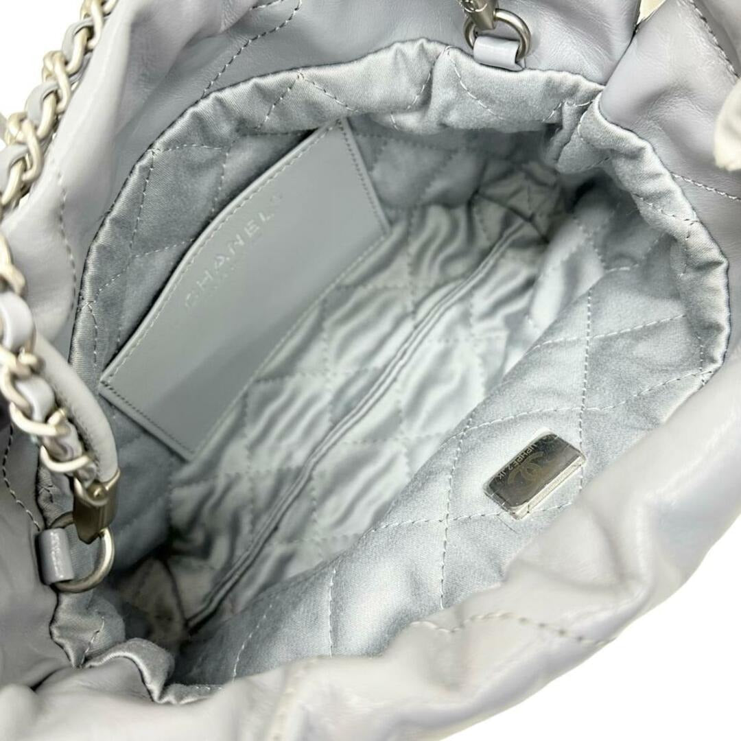 Chanel 22 Mini Chain Hobo Shiny Calfskin Quilted Light Grey - The Reluxe