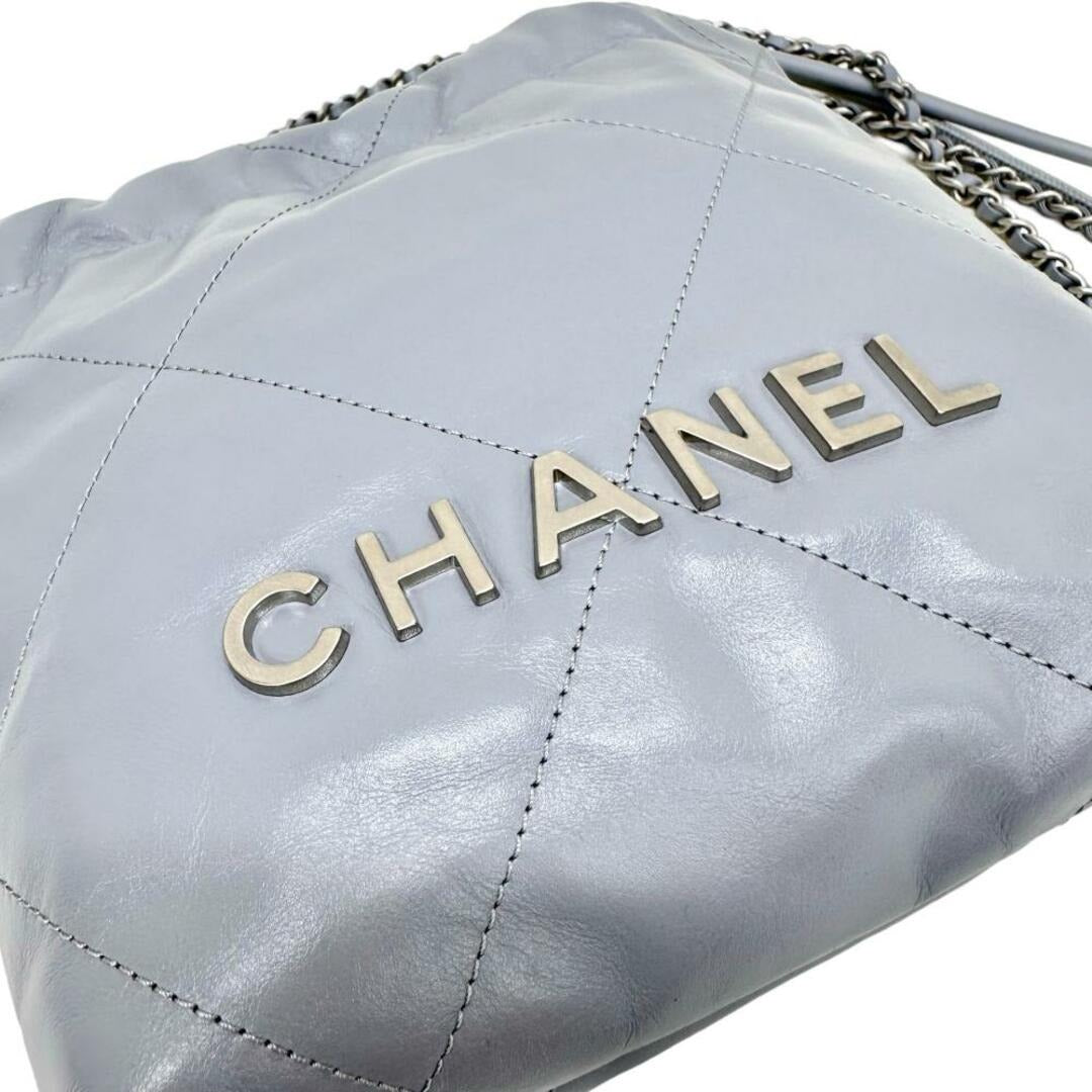 Chanel 22 Mini Chain Hobo Shiny Calfskin Quilted Light Grey - The Reluxe