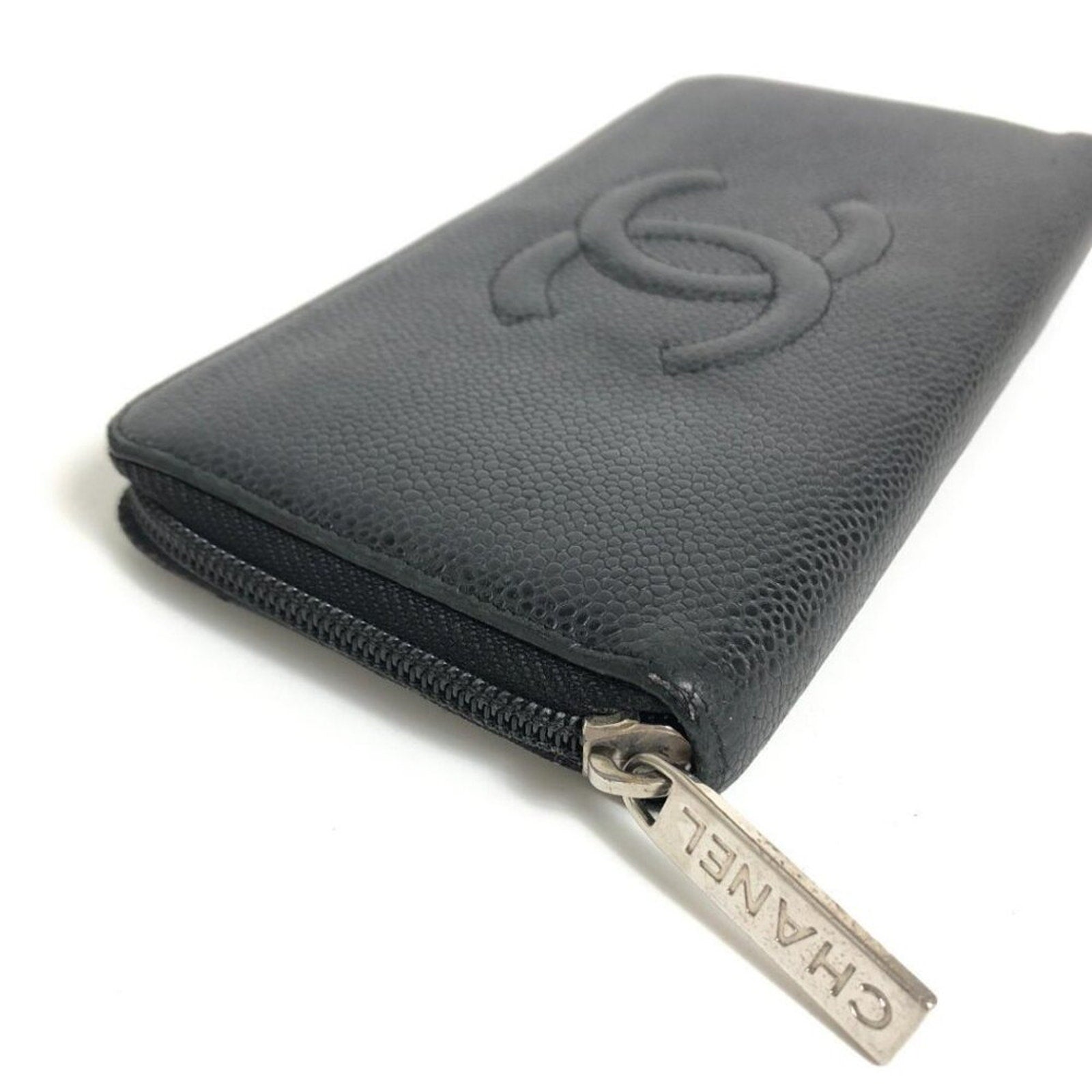 CHANEL Black Caviar Leather Classic Zippy Wallet Card Holder Case CC - The Reluxe