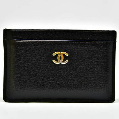 CHANEL Black Lambskin Leather Classic Card Holder Case Gold CC - The Reluxe