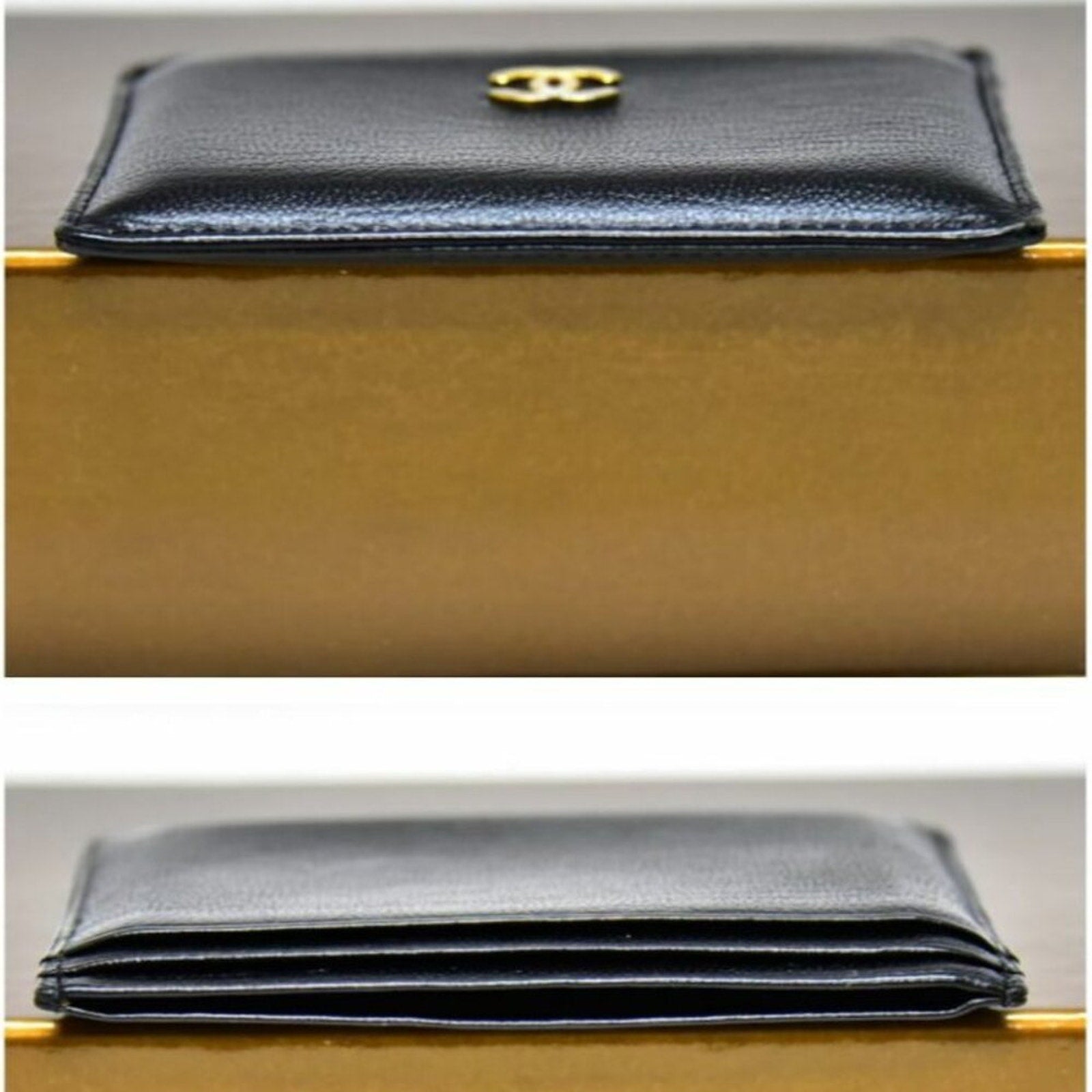 CHANEL Black Lambskin Leather Classic Card Holder Case Gold CC - The Reluxe