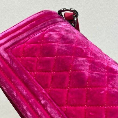 CHANEL Boy Flap Bag Quilted Chain Shoulder Bag Velvet Pink Fuchsia - The Reluxe