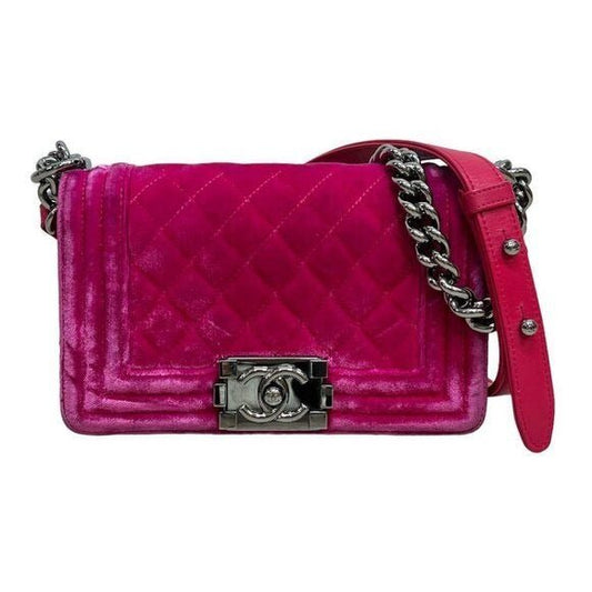 CHANEL Boy Flap Bag Quilted Chain Shoulder Bag Velvet Pink Fuchsia - The Reluxe