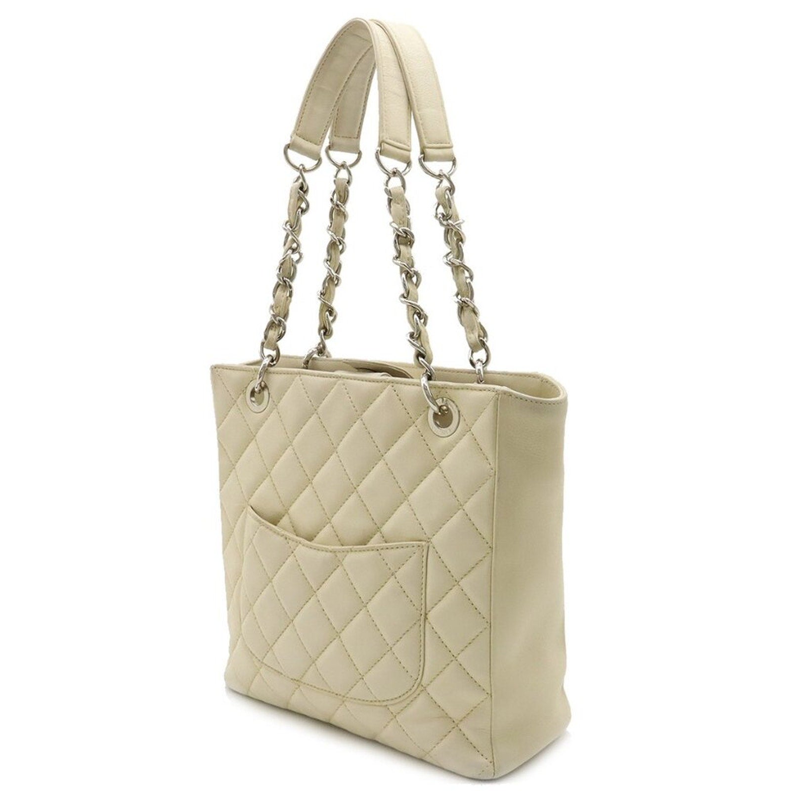 Chanel Caviar Leather Petite Shopping Tote Quilted Shoulder Bag Ivory - The Reluxe