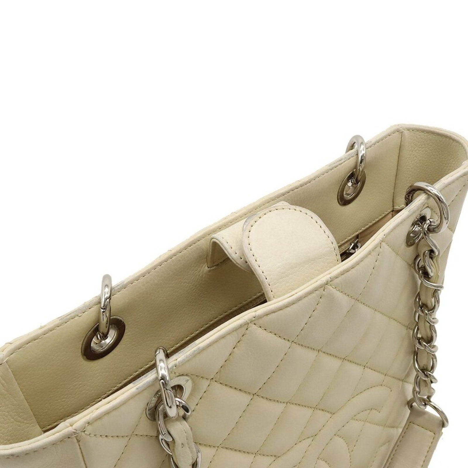 Chanel Caviar Leather Petite Shopping Tote Quilted Shoulder Bag Ivory - The Reluxe