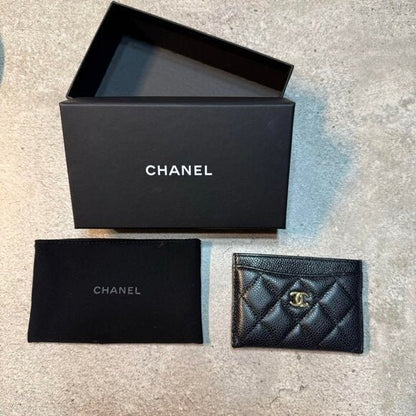 Chanel CC Classic Caviar Card Case Black Leather - The Reluxe