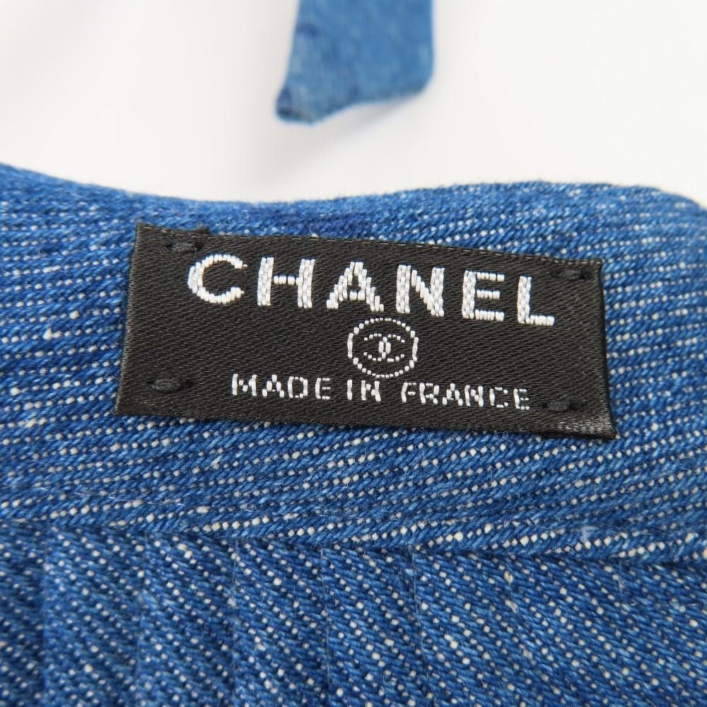 CHANEL CC Denim Hat Sun Visor Ribbon Tie Wide Brim Bucket Cap Blue - The Reluxe