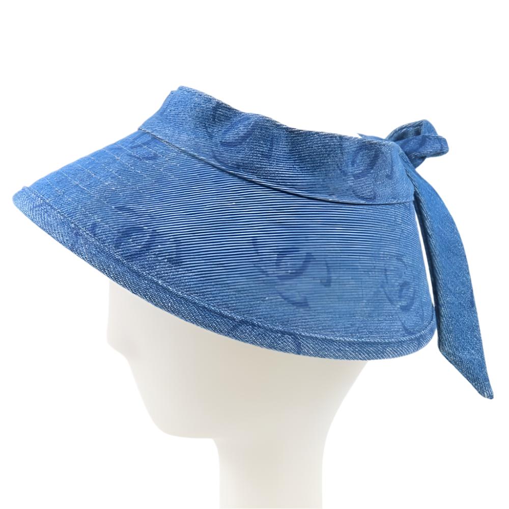 CHANEL CC Denim Hat Sun Visor Ribbon Tie Wide Brim Bucket Cap Blue - The Reluxe