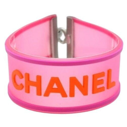 CHANEL CC Logo 01P Rubber Bracelet Pink Orange Jelly Bangle Cambon - The Reluxe