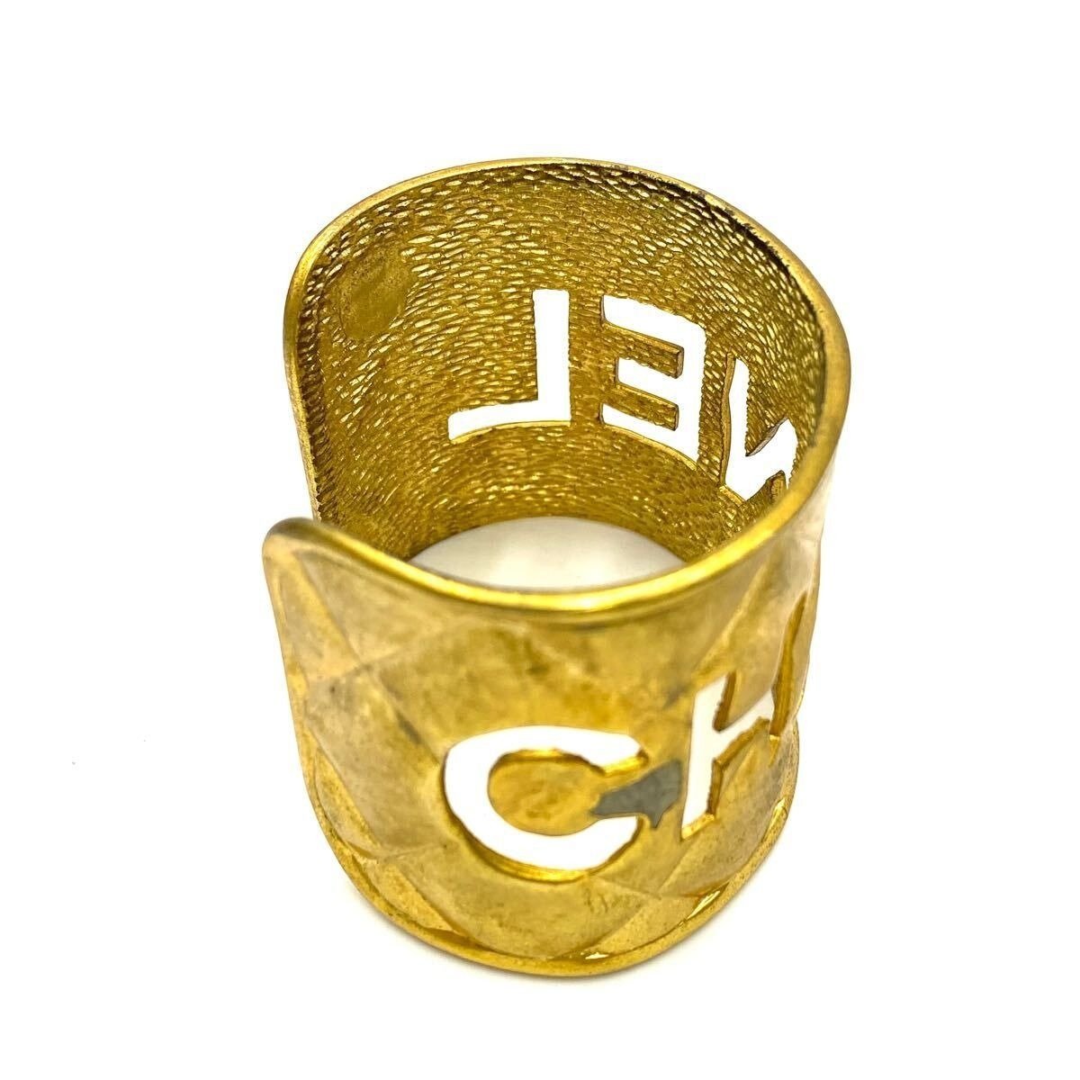 CHANEL CC Logo Cut Out Vintage Bracelet Cuff Bangle Gold Quilted Wide - The Reluxe