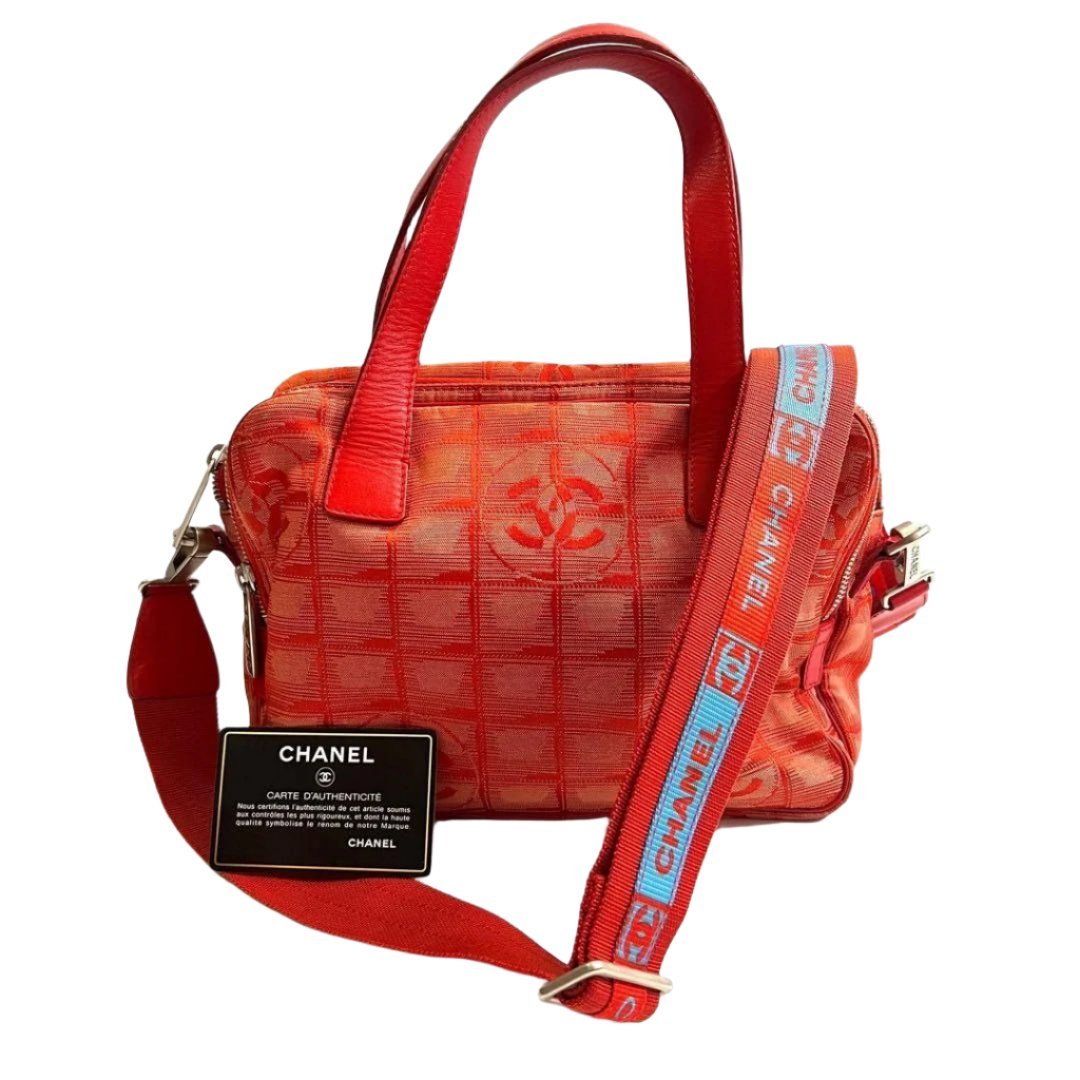 CHANEL CC Logo Sports Line Red Travel Tote Shoulder Bag - The Reluxe