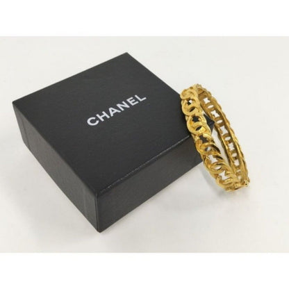 CHANEL CC Logo Vintage Bracelet Cuff Bangle Gold Cambon Paris - The Reluxe