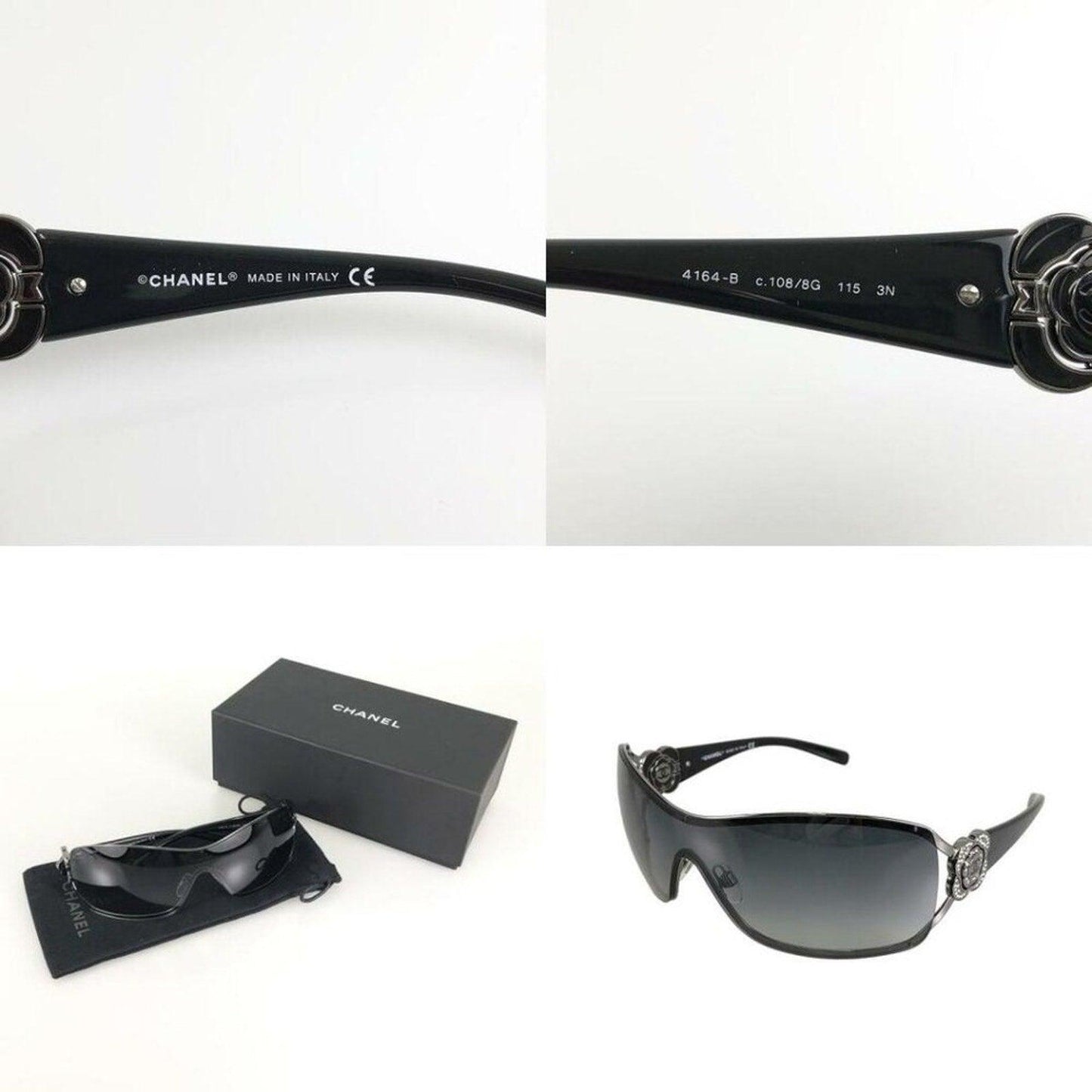 CHANEL CC Logo Vintage Shield Gradient Sunglasses Swarovski Crystal Camellia - The Reluxe