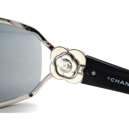 CHANEL CC Logo Vintage Shield Gradient Sunglasses Swarovski Crystal Camellia - The Reluxe