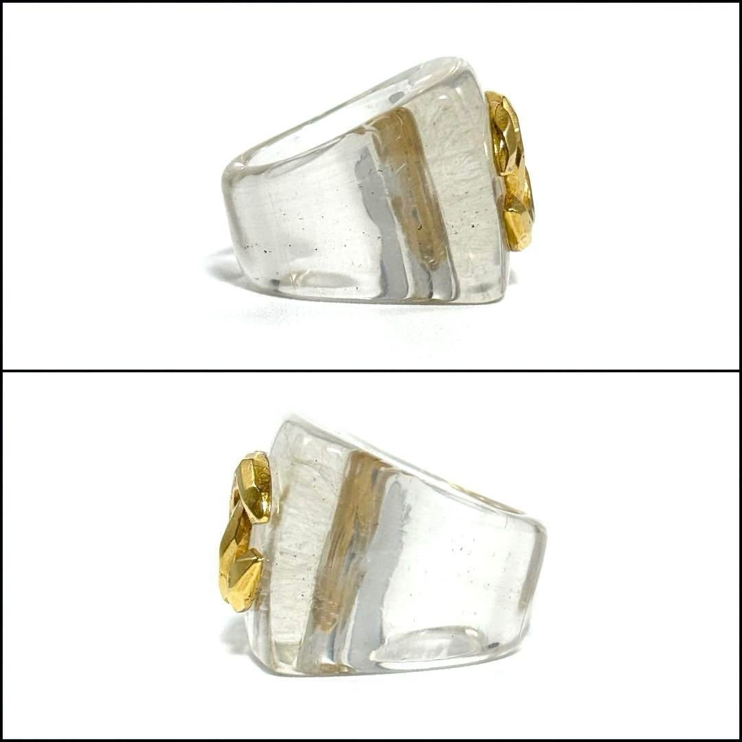 Chanel CC Vintage Wide Clear Gold Ring - The Reluxe