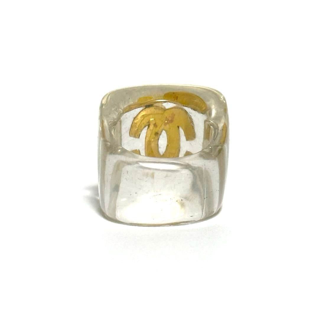 Chanel CC Vintage Wide Clear Gold Ring - The Reluxe