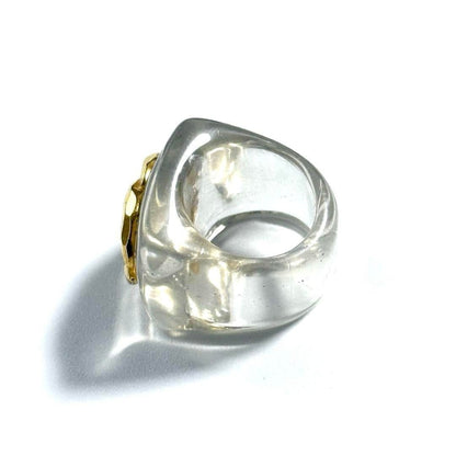 Chanel CC Vintage Wide Clear Gold Ring - The Reluxe