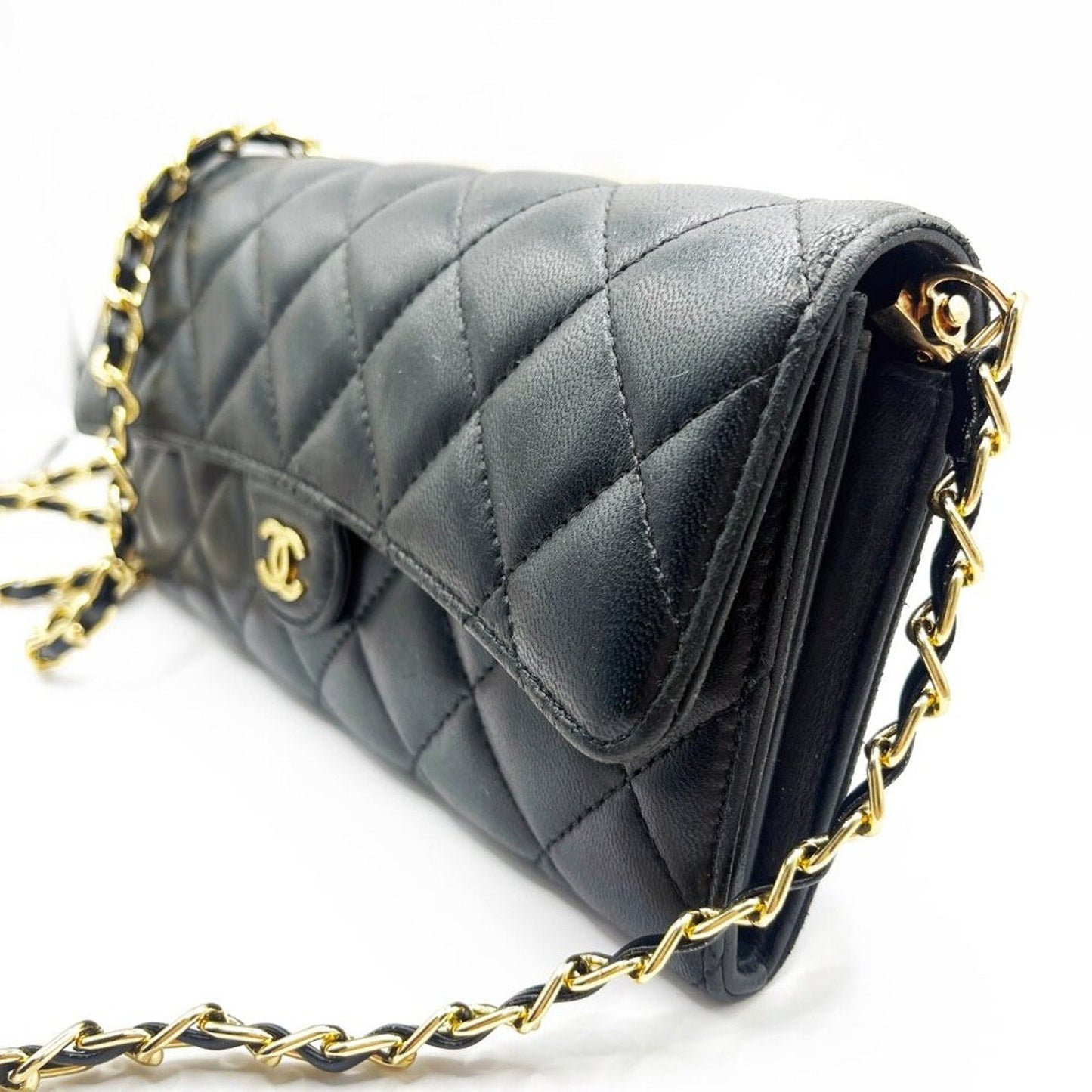 Chanel Lambskin Quilted Leather Wallet on Chain Flap Black Purse Bag - The Reluxe