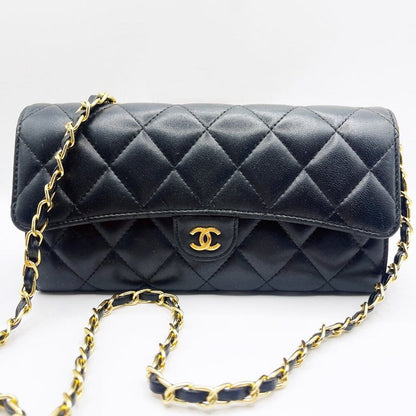 Chanel Lambskin Quilted Leather Wallet on Chain Flap Black Purse Bag - The Reluxe