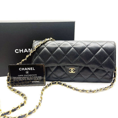 Chanel Lambskin Quilted Leather Wallet on Chain Flap Black Purse Bag - The Reluxe