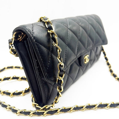 Chanel Lambskin Quilted Leather Wallet on Chain Flap Black Purse Bag - The Reluxe