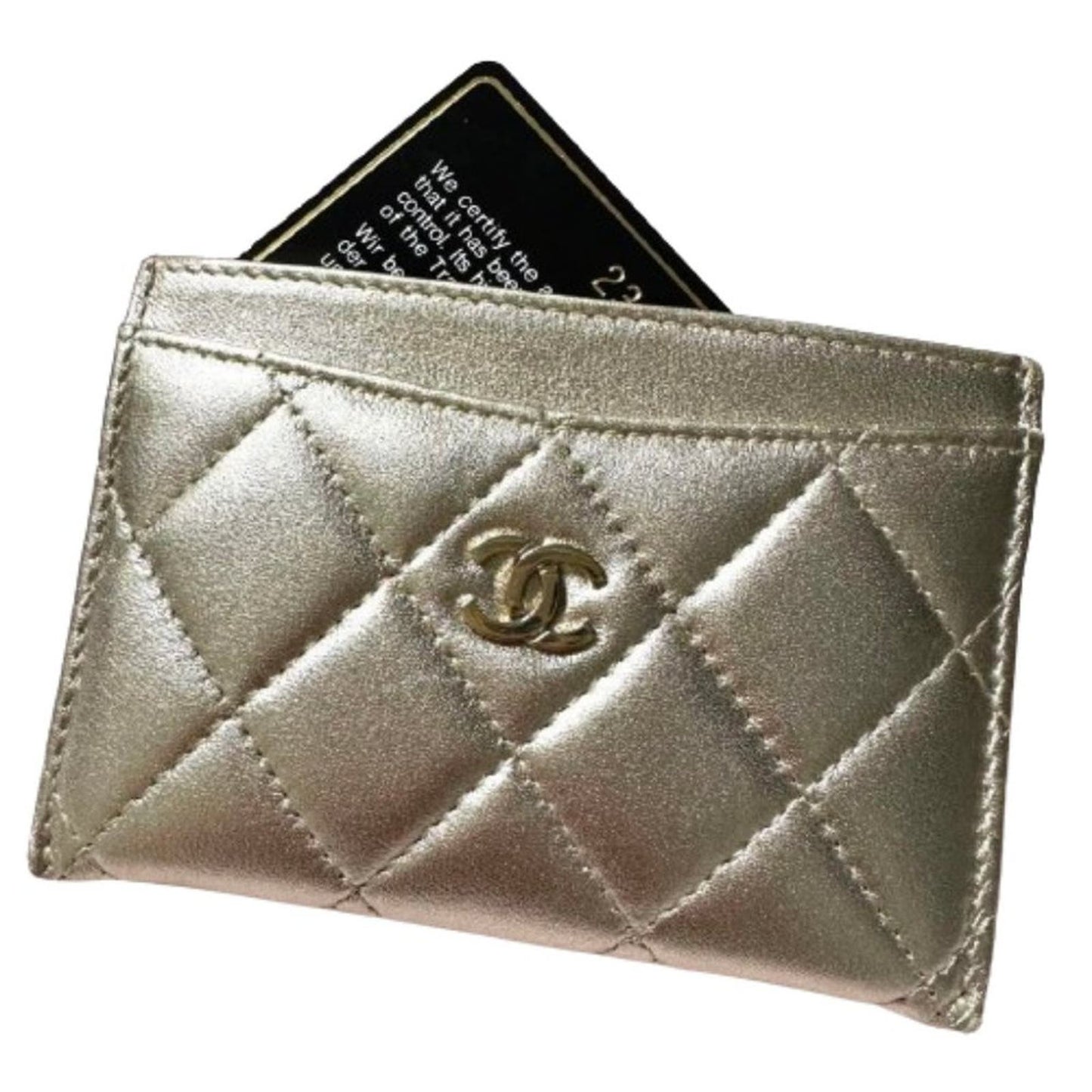 CHANEL Metallic Lambskin Quilted CC Card Case Holder Wallet Gold - The Reluxe