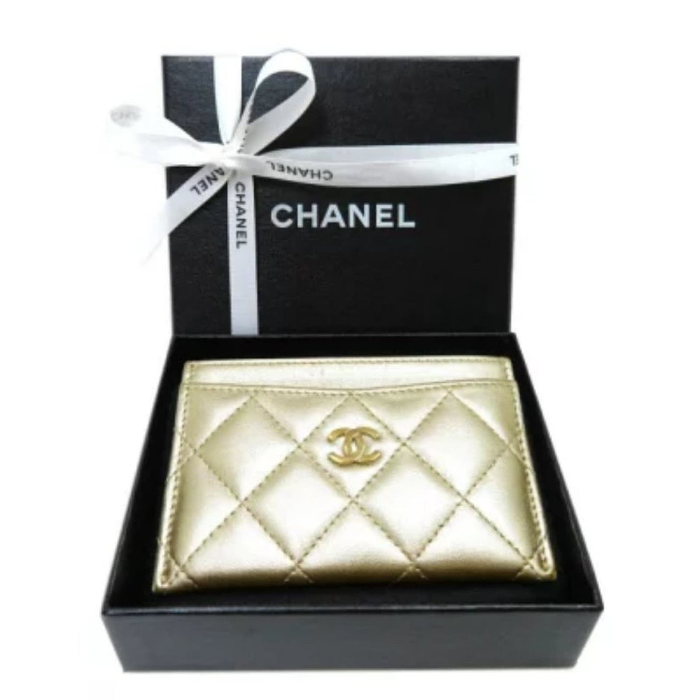 CHANEL Metallic Lambskin Quilted CC Card Case Holder Wallet Gold - The Reluxe