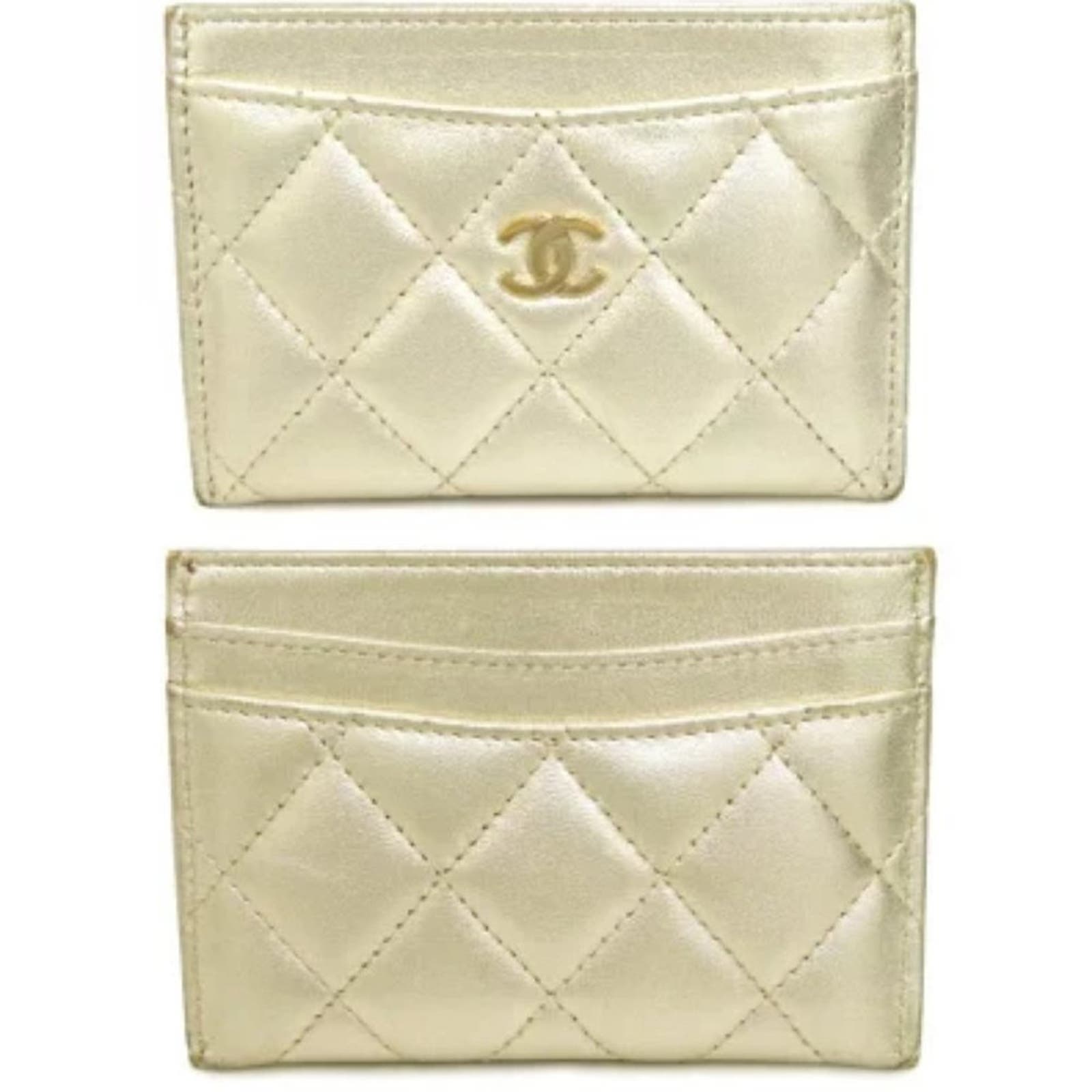 CHANEL Metallic Lambskin Quilted CC Card Case Holder Wallet Gold - The Reluxe