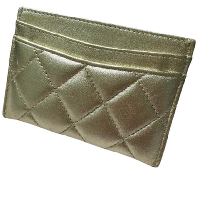 CHANEL Metallic Lambskin Quilted CC Card Case Holder Wallet Gold - The Reluxe