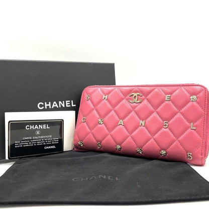 CHANEL Pink Lambskin Rhinestone Matelasse Long Wallet - The Reluxe