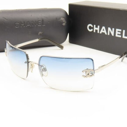 CHANEL Rimless Sunglasses Swarovski Crystals Blue 4092 - B Vintage - The Reluxe