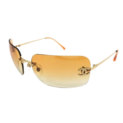 CHANEL Rimless Sunglasses Swarovski Crystals Gold Orange 4017 - D - The Reluxe