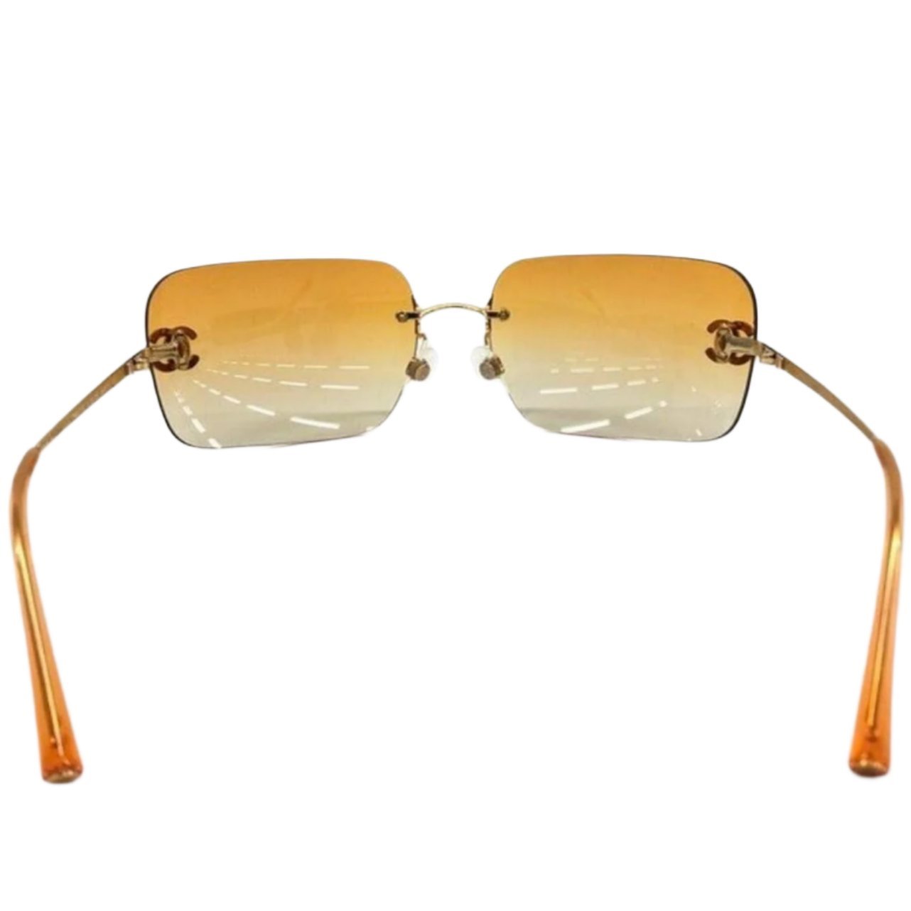 CHANEL Rimless Sunglasses Swarovski Crystals Gold Orange 4017 - D - The Reluxe