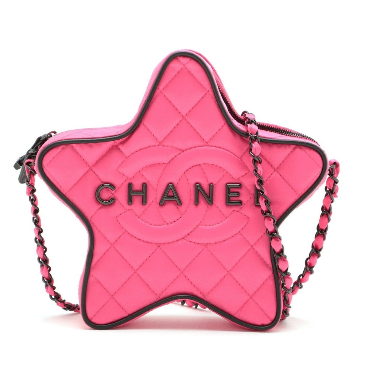 Chanel Satin Quilted Walk of Fame Star Bag Fuchsia Black 24C - The Reluxe