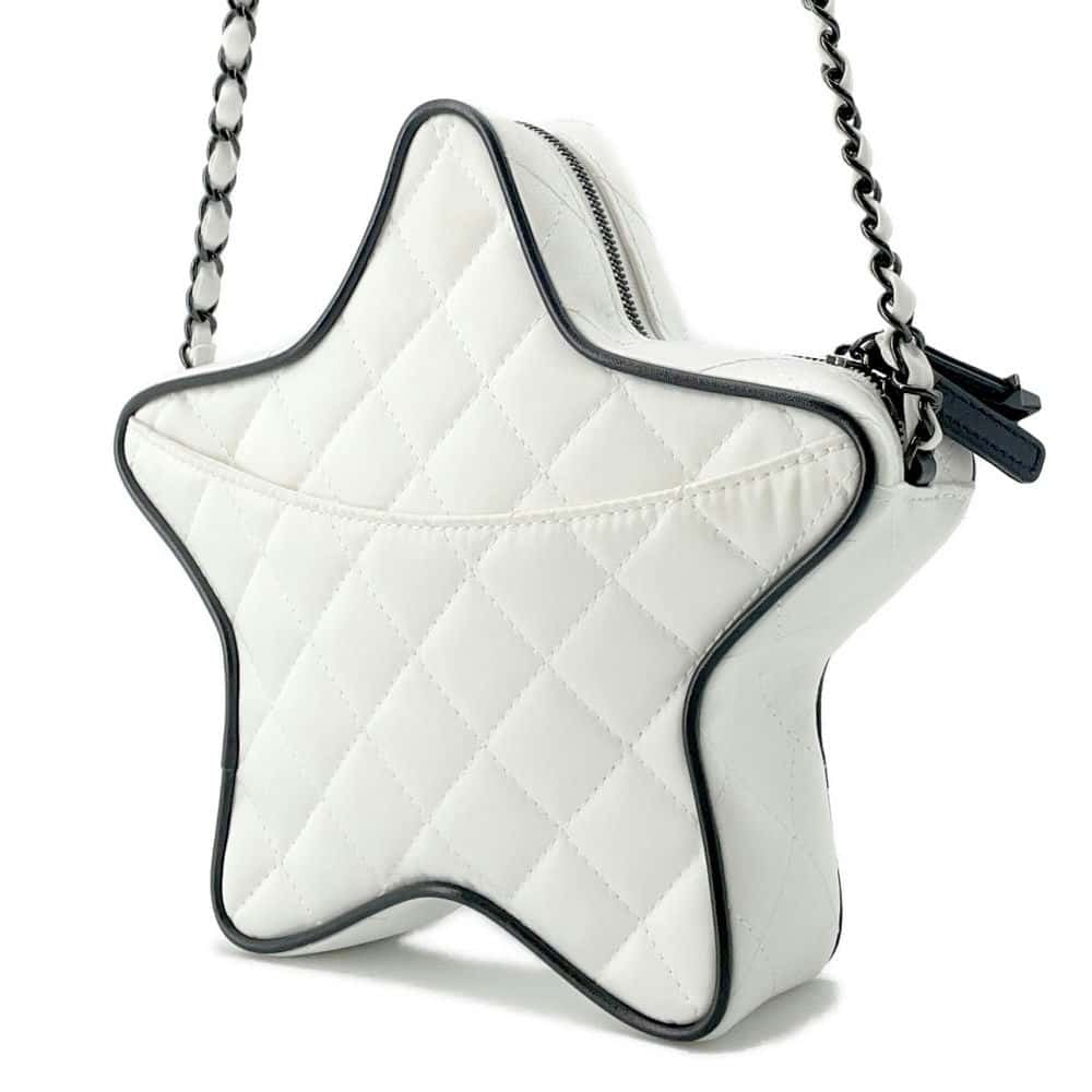 Chanel Satin Quilted Walk of Fame Star Bag White Black 24C - The Reluxe